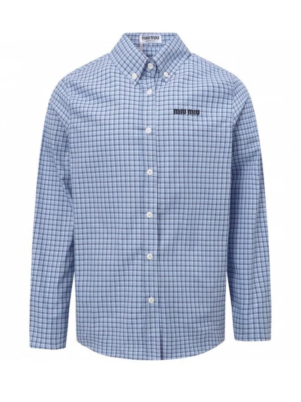 Miu Miu Light Blue Checked Cotton Button- Down Shirt